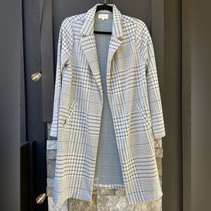 MELLODAY Blue and White Plaid Trench Coat